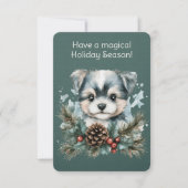 Puppy in een kerstkrans kaart (Voorkant)