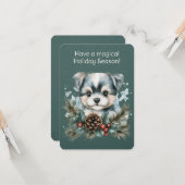 Puppy in een kerstkrans kaart (Voorkant / Achterkant in situ)