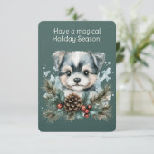 Puppy in een kerstkrans kaart (Staand voorkant)