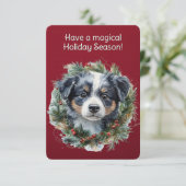 Puppy in een kerstkrans kaart (Staand voorkant)