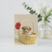 Puppy in een mandje briefkaart (Staand voorkant)