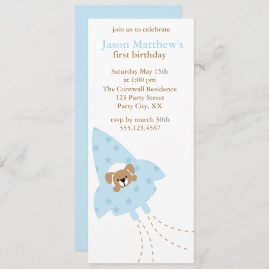 Puppy in een raket verjaardagsfeestje uitnodiginge kaart (Voorkant / Achterkant)