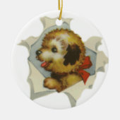 Puppy in gescheurd papier keramisch ornament (Voorkant)