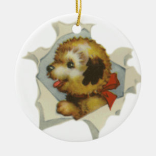 Puppy in gescheurd papier keramisch ornament