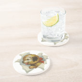 Puppy in gescheurd papier zandsteen onderzetter (Zijkant)