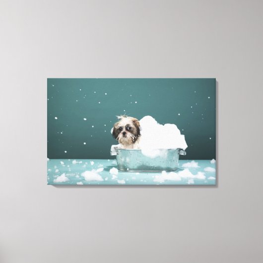 Puppy in het schuimbad canvas afdruk (Voorkant)