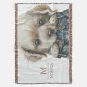 Puppy in jeans Art Monogram gepersonaliseerd Deken (Voorkant Verticaal)