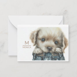 Puppy in jeans Art Monogram gepersonaliseerde noti Notitiekaartje