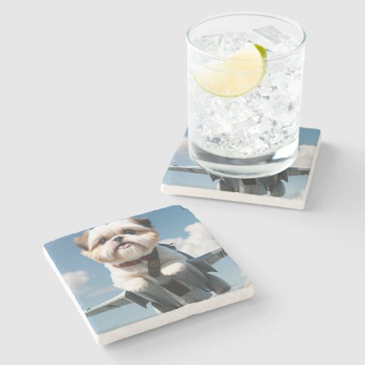 Puppy in Jet Afbeelding op stenen Onderzetter (Zijkant)