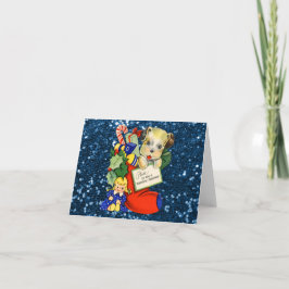 Puppy in kerstmis met Blue Faux Glitter Feestdagen Kaart