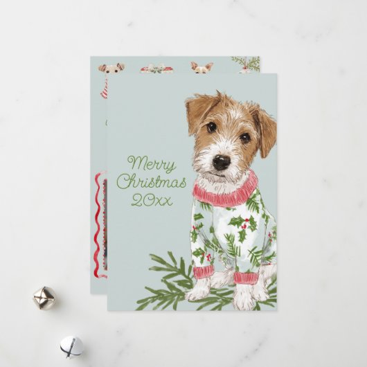Puppy in Pajamas Blue Flat Feestdagenkaart (Voorkant / Achterkant in situ)