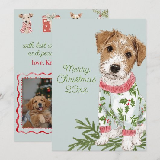 Puppy in Pajamas Blue Flat Feestdagenkaart (Voorkant / Achterkant)