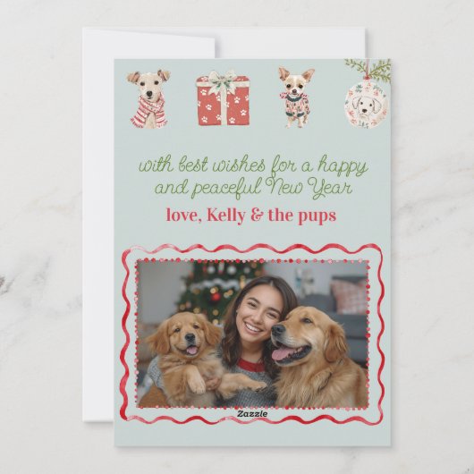 Puppy in Pajamas Blue Flat Feestdagenkaart (Achterkant)