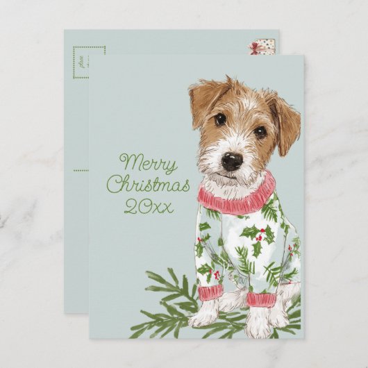 Puppy in Pajamas Blue Flat Feestdagenkaart (Voorkant / Achterkant)