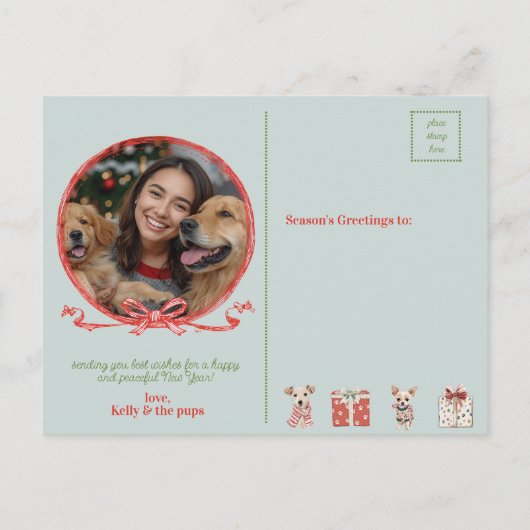 Puppy in Pajamas Blue Flat Feestdagenkaart (Achterkant)