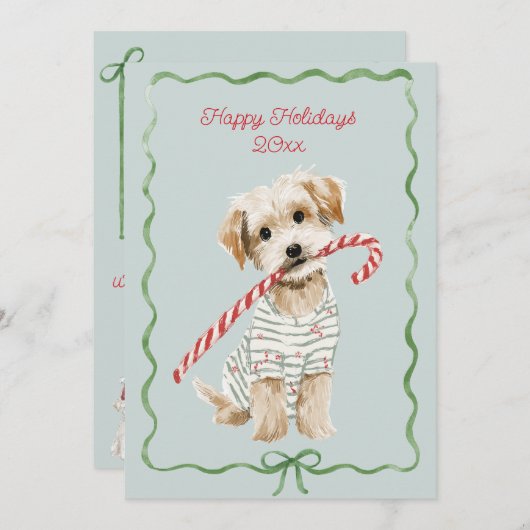 Puppy in Pajamas Blue Flat Feestdagenkaart (Voorkant / Achterkant)