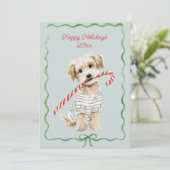 Puppy in Pajamas Blue Flat Feestdagenkaart (Staand voorkant)