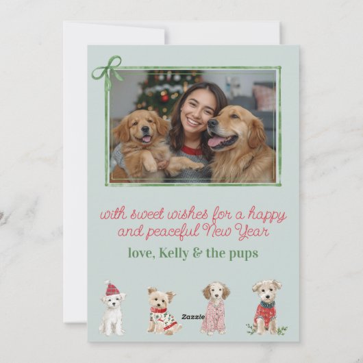 Puppy in Pajamas Blue Flat Feestdagenkaart (Achterkant)