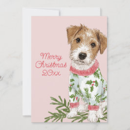 Puppy in Pajamas Pink Flat Feestdagenkaart