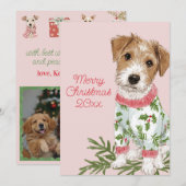 Puppy in Pajamas Pink Flat Feestdagenkaart (Voorkant / Achterkant)