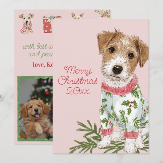 Puppy in Pajamas Pink Flat Feestdagenkaart (Voorkant / Achterkant)