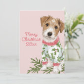 Puppy in Pajamas Pink Flat Feestdagenkaart (Staand voorkant)