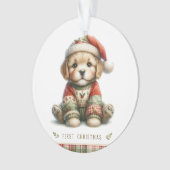Puppy in Patchwork Sweater & Santa Hat Ornament (voorkant)