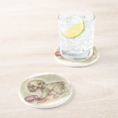 puppy in potje zandsteen onderzetter (Zijkant)