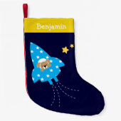 Puppy in Rocket Ship Personaliseerd Kleine Kerstsok (Voorkant)