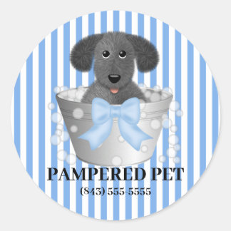Puppy in Tin Tub Dog Groomer Business Stickers