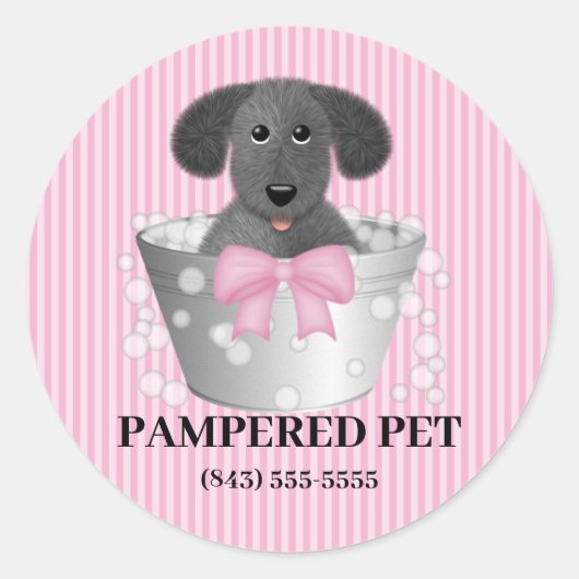 Puppy in Tin Tub Dog Groomer Business Stickers (Voorkant)