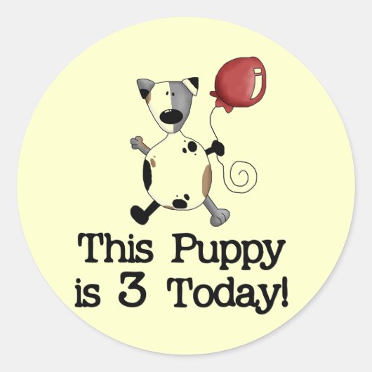 Puppy is 3 Verjaardag Tshirts en geschenken Ronde Sticker (Voorkant)