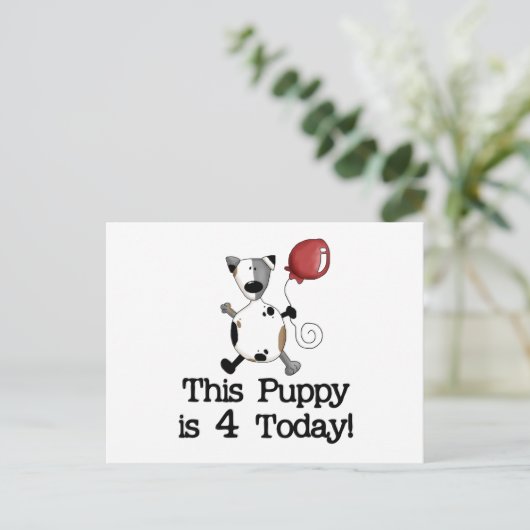 Puppy is 4 Verjaardag Tshirts en geschenken Briefkaart (Staand voorkant)