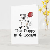 Puppy is 4 Verjaardag Tshirts en geschenken Kaart (Gele Bloem)