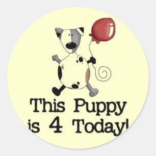 Puppy is 4 Verjaardag Tshirts en geschenken Ronde Sticker