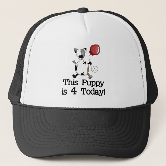 Puppy is 4 Verjaardag Tshirts en geschenken Trucker Pet (Voorkant)