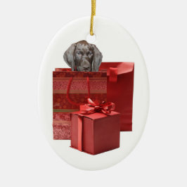 Puppy kerstcadeau keramisch ornament