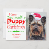 Puppy kerstfeestdag foto-kaart feestdagenkaart (Voorkant)