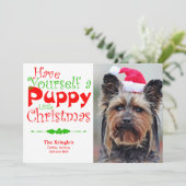 Puppy kerstfeestdag foto-kaart feestdagenkaart (Staand voorkant)