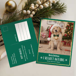 Puppy Kerstman Hoed Moderne Hond Foto Kerstmis Feestdagenkaart