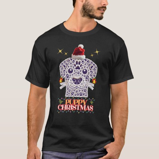 Puppy Kerstmis - feestelijk hondenontwerp T-shirt (Voorkant)