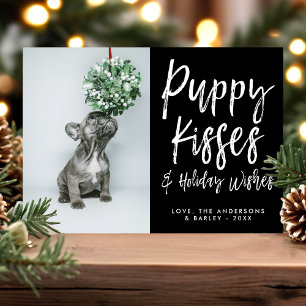 Puppy Kisses Cute Paw Print Pet Dog Photo Holiday Feestdagenkaart
