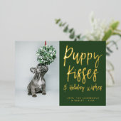 Puppy Kisses Paw Print Foto Folie Holiday Kaart (Staand Voorkant)