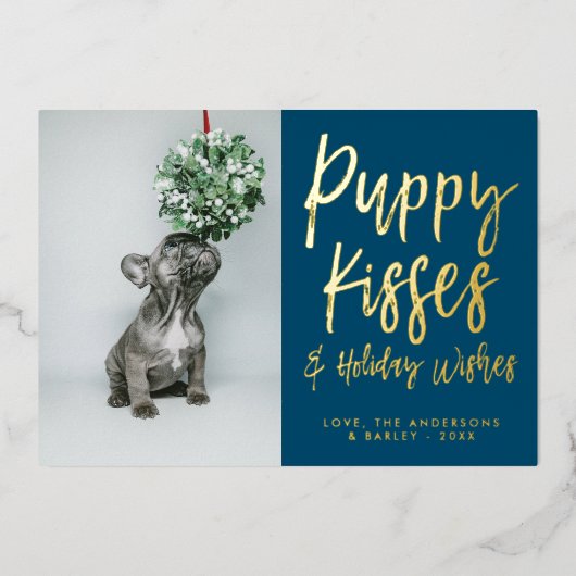 Puppy Kisses Paw Print Foto Folie Holiday Kaart (Voorkant)