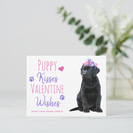 Puppy Kisses Valentijn Wishes Kinder Valentijnsdag Feestdagenkaart (Staand voorkant)