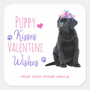 Puppy Kisses Valentijn Wishes Kinder Valentijnsdag Vierkante Sticker