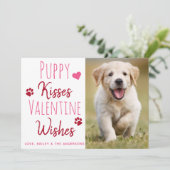 Puppy Kisses Valentijn Wishes Puppy Dog Foto Feestdagenkaart (Staand voorkant)