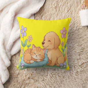 Puppy & Kitten Bloemenkussen – Gezellige Knuffel v Kussen