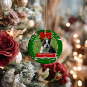 Puppy Kitten eerste kerstrode groene Holly Berries Keramisch Ornament