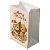 Puppy & Kitten Kerstvreugde Medium Cadeauzakje (Voorkant Gekanteld)